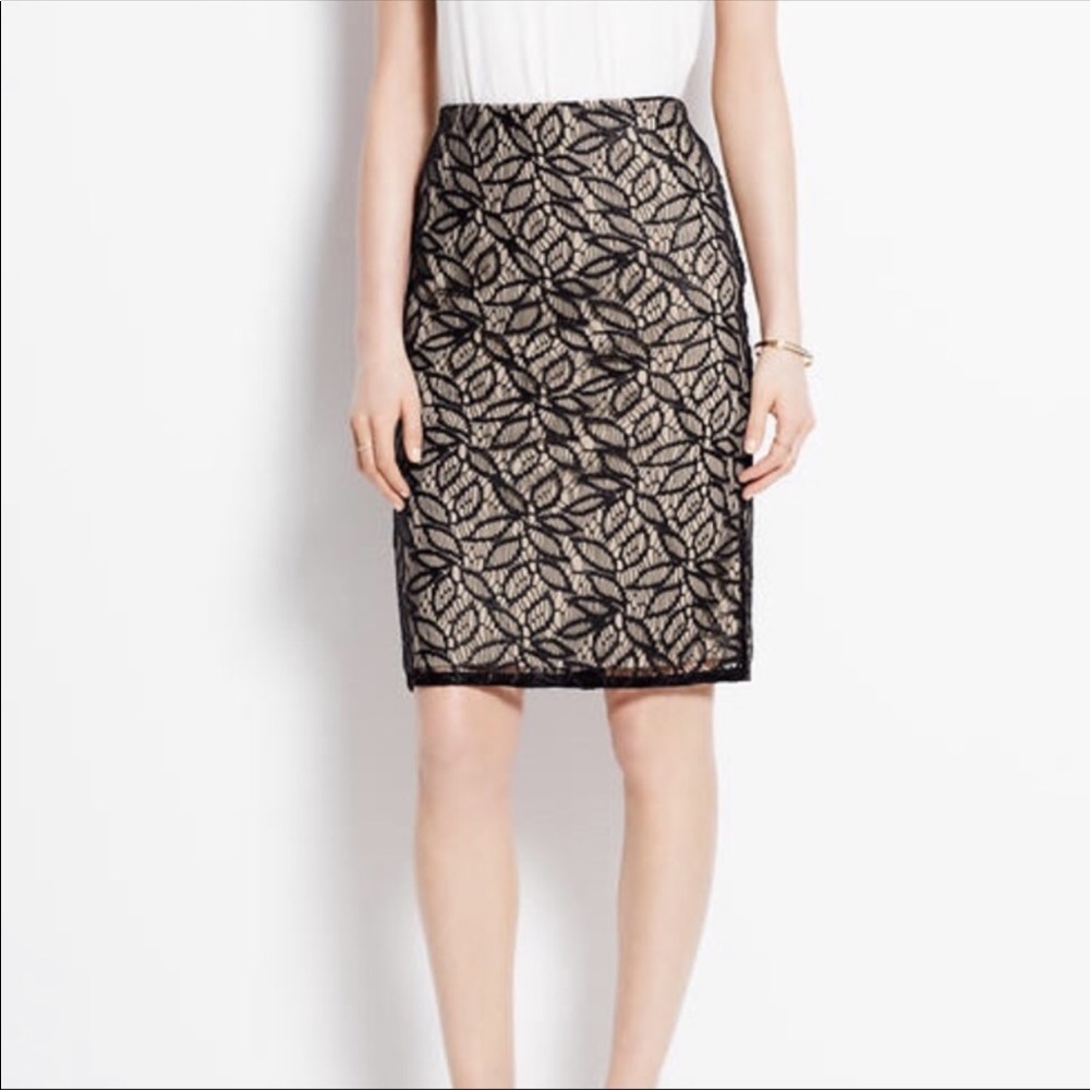 OP black lace overlay lined skirt Ann Taylor NWT